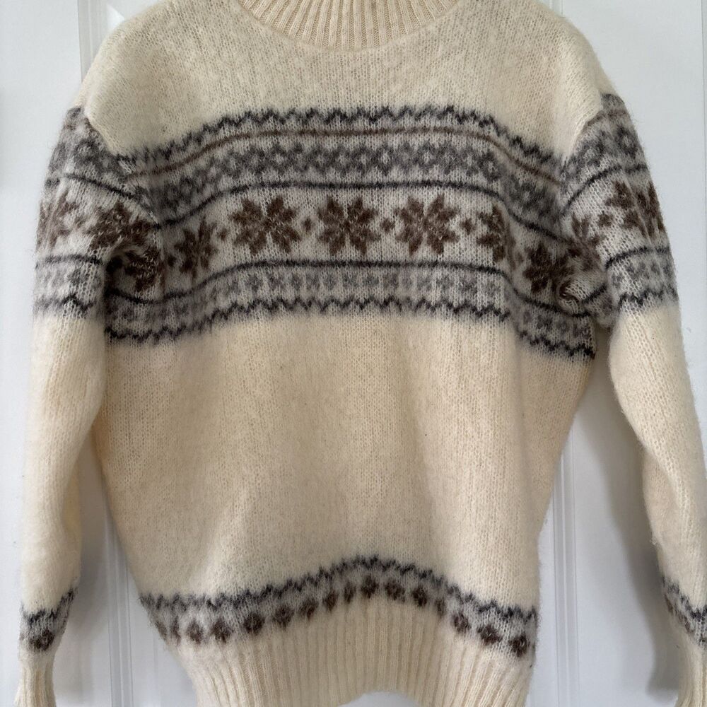 Vintage Icesheep Hafnarfjordur  Wool Knit Fisherman Sweater Nordic Fair Isle XL